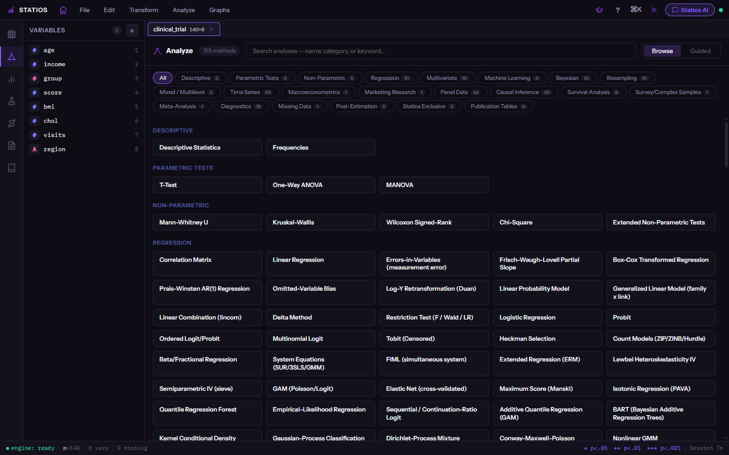 The analyze menu showing breadth